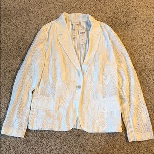 Chico's White Geometric Eyelet Blazer NWT Size 2 100% Cotton